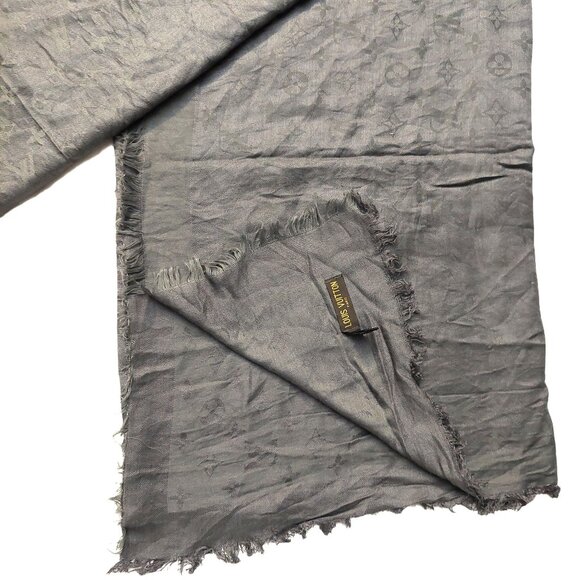 LOUIS VUITTON LV Slate Gray Monogram Shawl Scarf Wrap - Picture 5 of 7